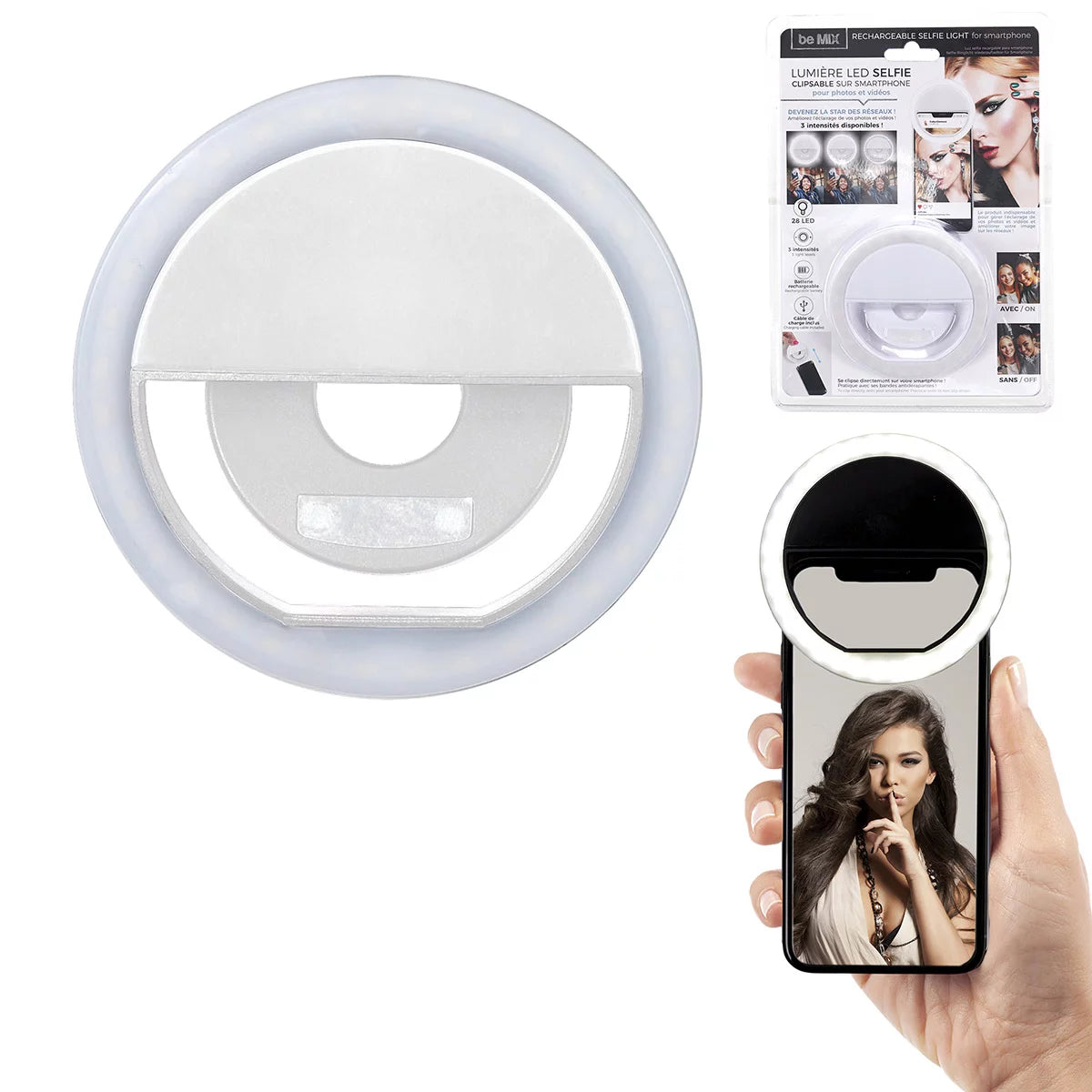 Lumière Téléphone pour Selfie LED avec Clip, 60 LED de Haute Puissance,  Batterie Rechargeable de 2000mAh, CRI95+, 3 Modes d'éclairage, Lampe Vidéo  à Pince Portable pour Appels Via Zoom, TikTok