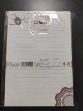 Charger l'image dans la galerie, Dos de l'emballage transparent du set de papier à lettres montrant l'étiquette avec le logo Funso et le code-barres.
