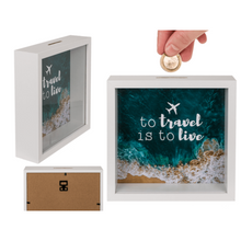 Charger l&#39;image dans la galerie, Tirelire cadre en bois - &quot;To travel is to live&quot;
