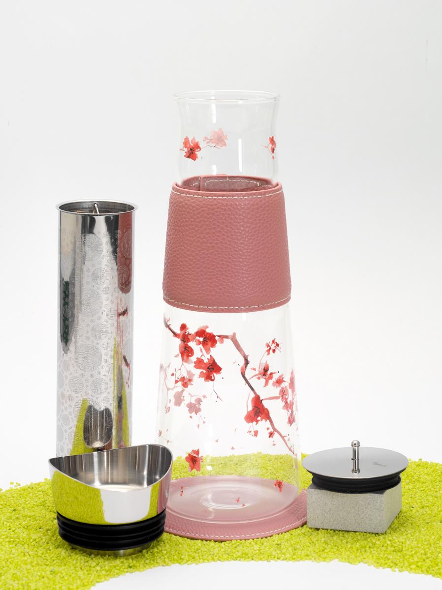 Carafe en verre avec infuseur à thé motif Sakura