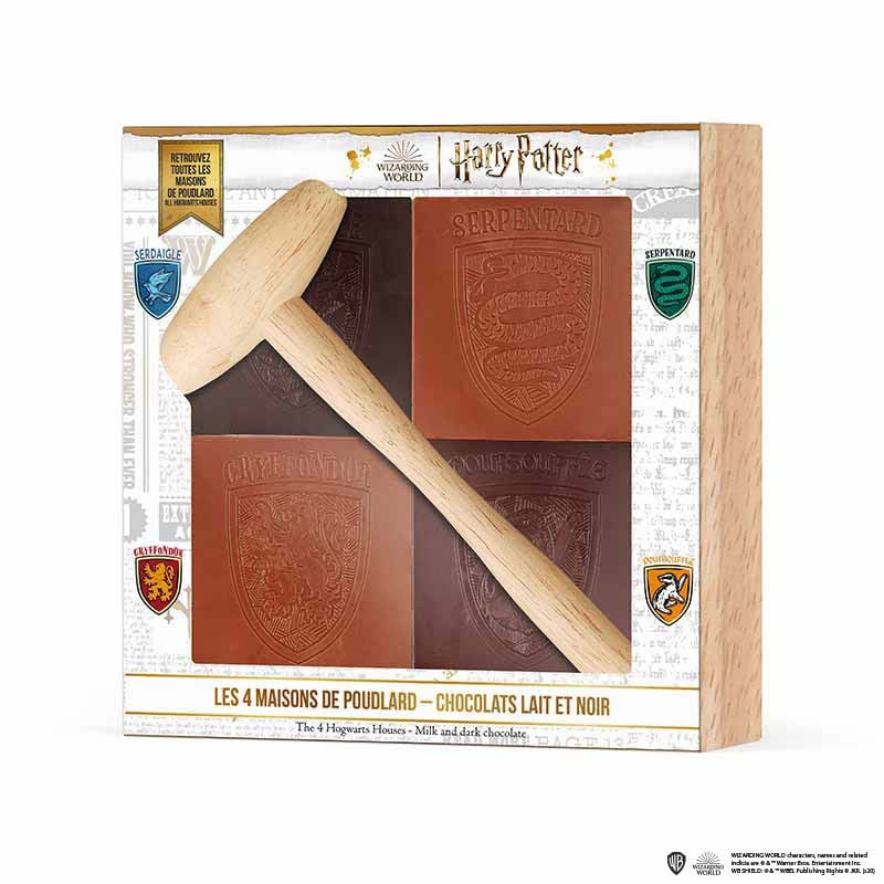 Tablette chocolat à casser & marteau Harry Potter - Les 4 maisons de poudlard 400G