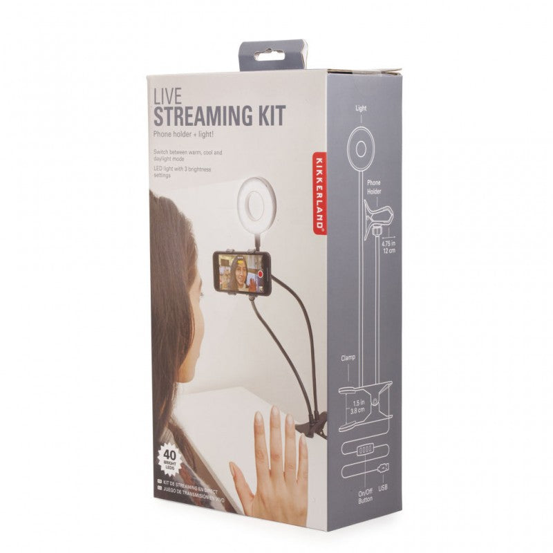 Kit de streaming en direct (support de téléphone clipsable + lumière LED)