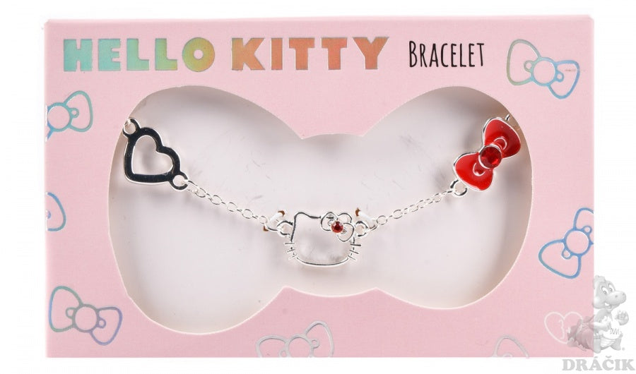Bracelet tête, nœud rouge, coeur Hello Kitty